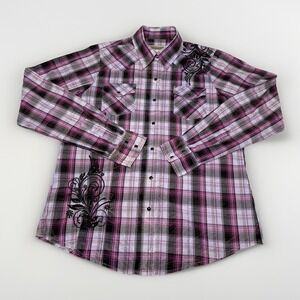 Shyanne Womens Pearl Snap Shirt Size XL Western Embroidered Rodeo Purple Plaid